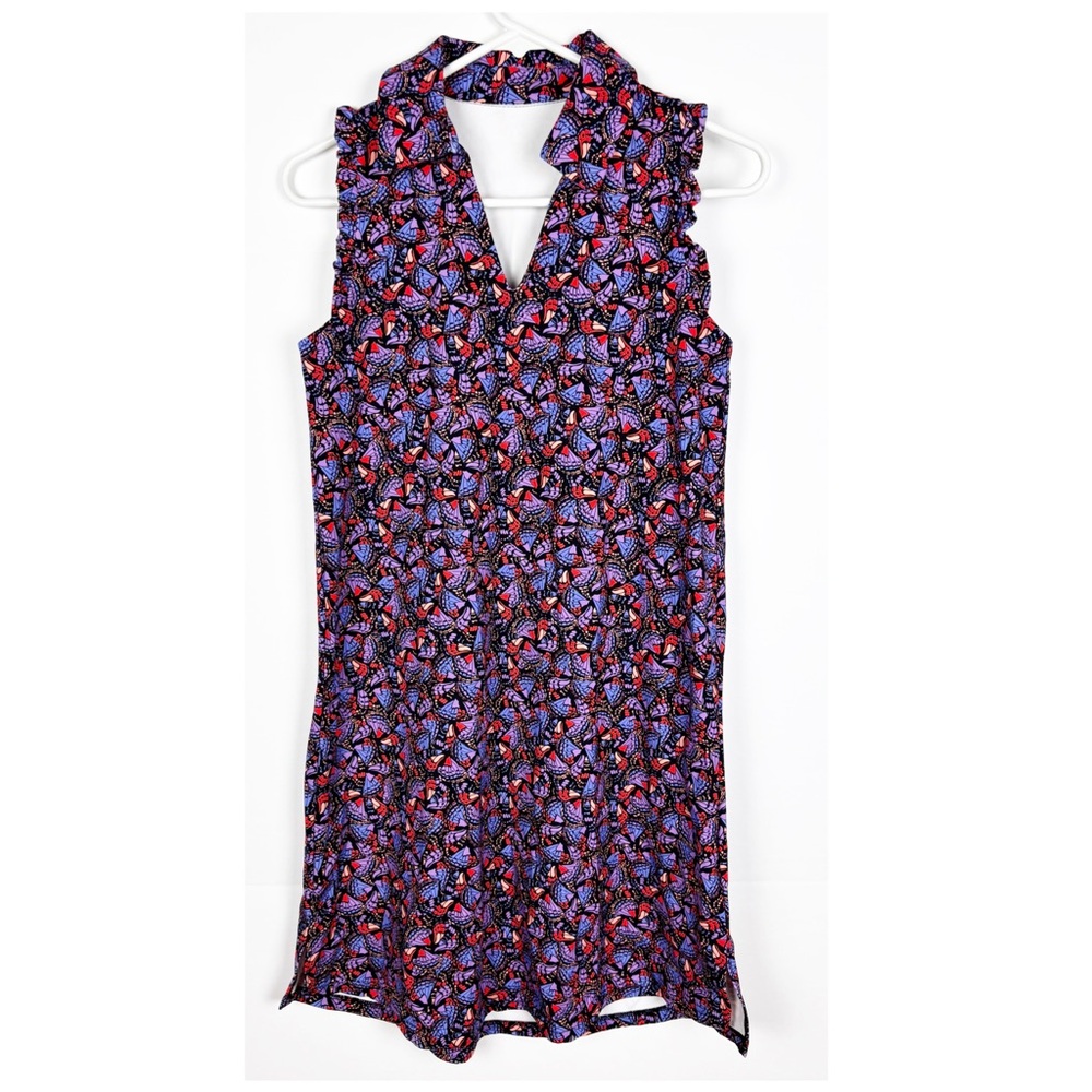 SSYS Scuba Dress Size XS Collared Ruffle Sleeve Nylon Active Multi Colored Print
